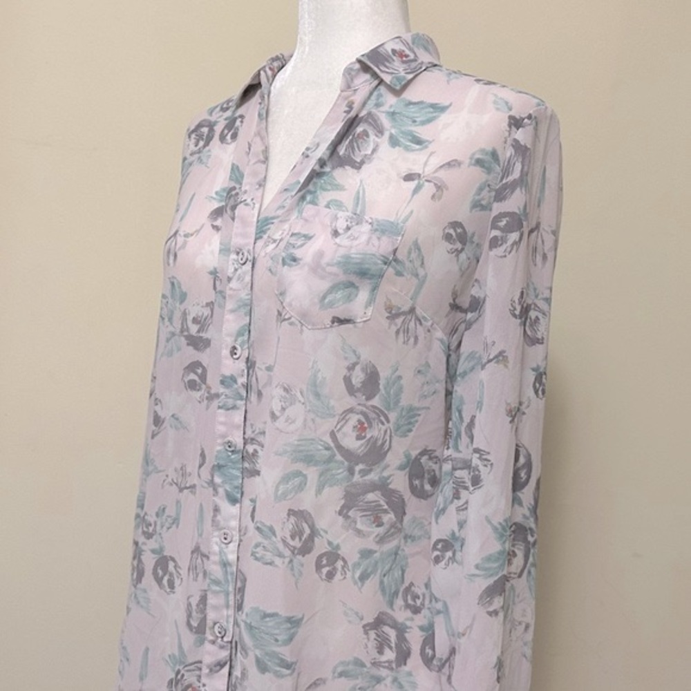 Kut from the Kloth Flora Print Semi-Fit w Back Gathered Button Up Shirt Blouse S - Picture 8 of 16